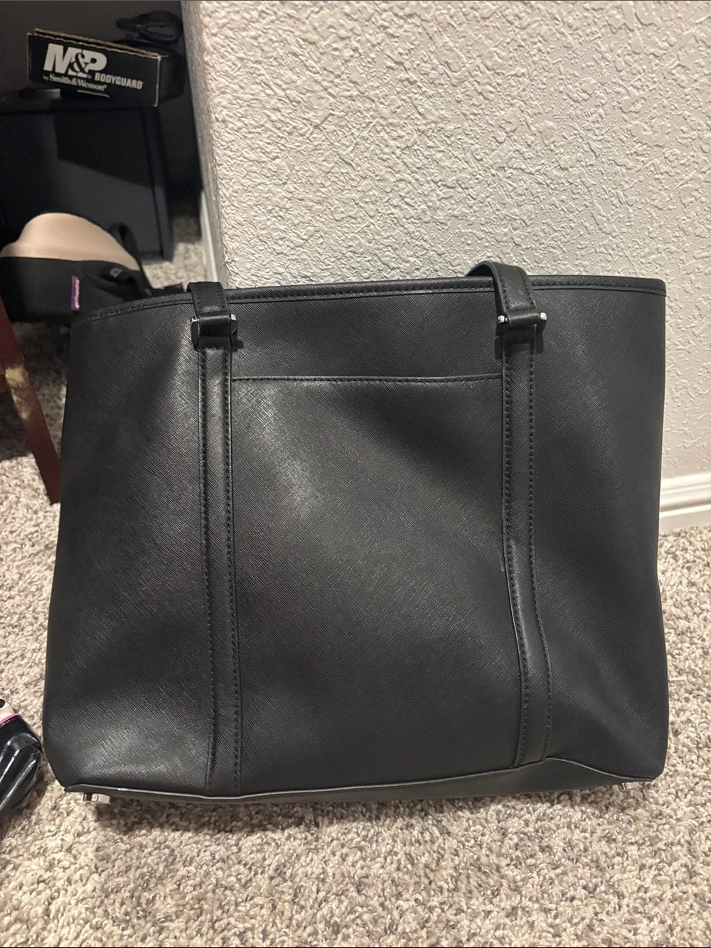 Michael Kors Black Leather Tote with MK Charm
